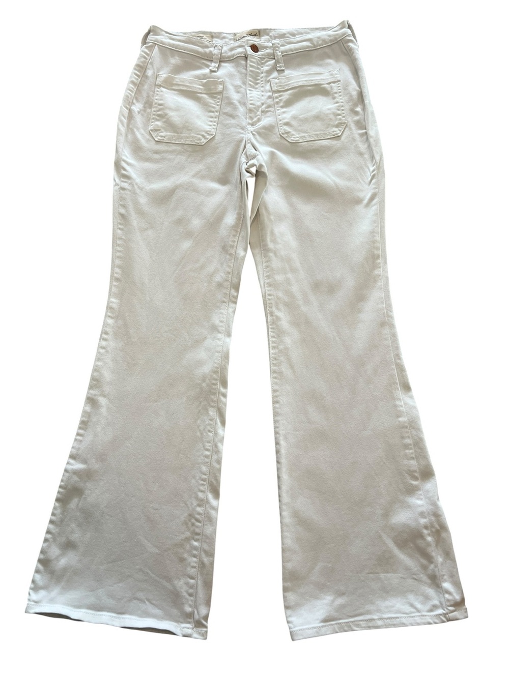 Universal Thread White Denim High Rise Flare Jeans w/ front Patch Pockets- 10